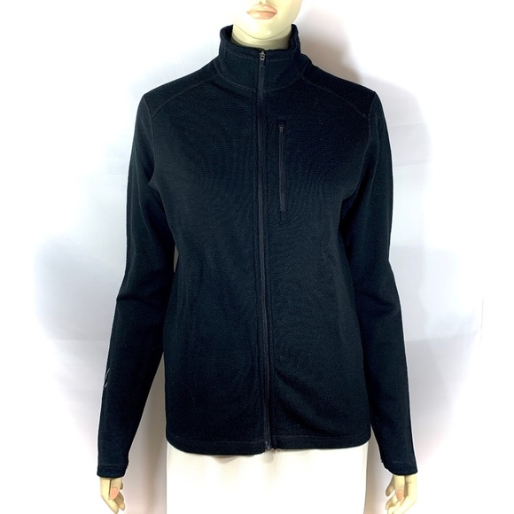 Ibex Full Zip Hi Collar 100% Merino N Zealand Wool Tight Knit Cardigan Blk Sz S - Picture 10 of 10